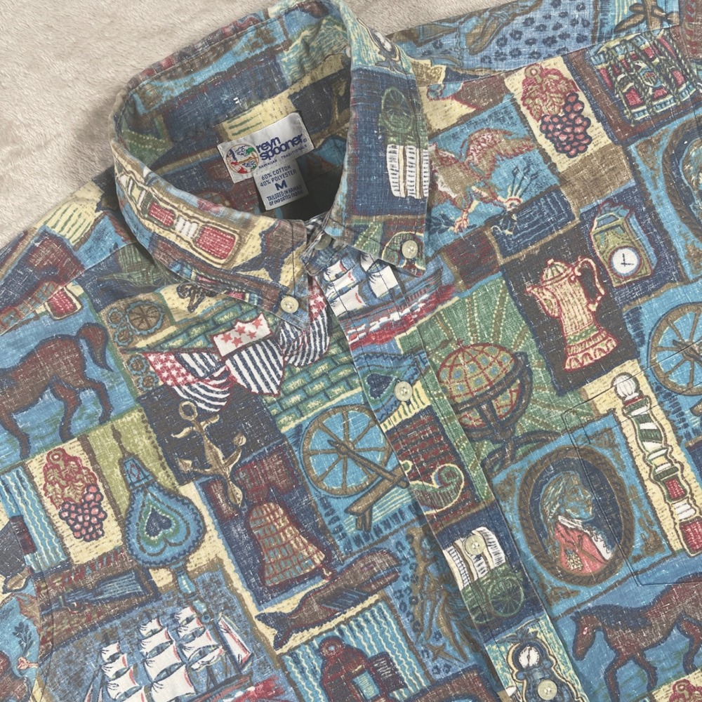 Reyn Spooner Button Down Independence 2002 Shirt Mens M Blue Short Sleeve
